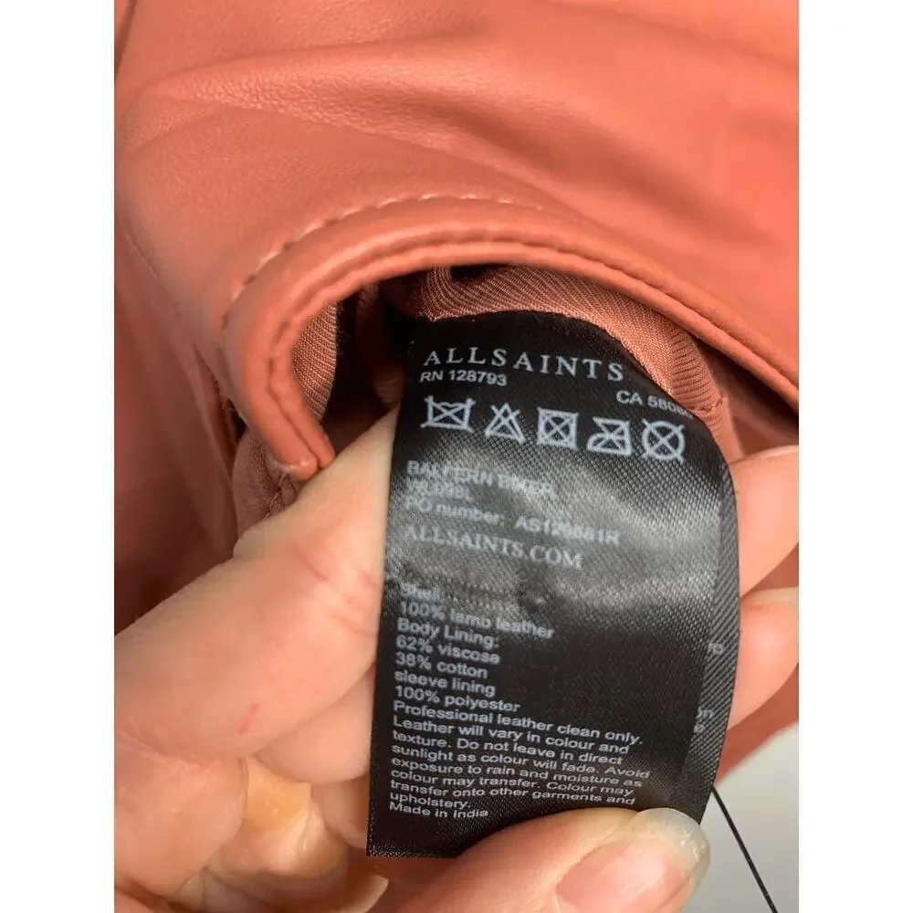 ALLSAINTS Balfern Leather Biker Jacket in Rose Wood Pink - Picture 13 of 13